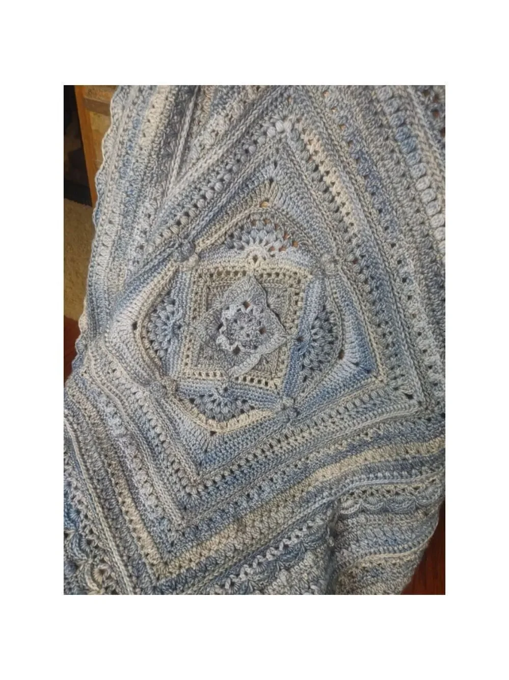 Hooked on Sunshine Yaya's Boy Blue/Gray Acrylic/Cotton Baby Blanket ~44